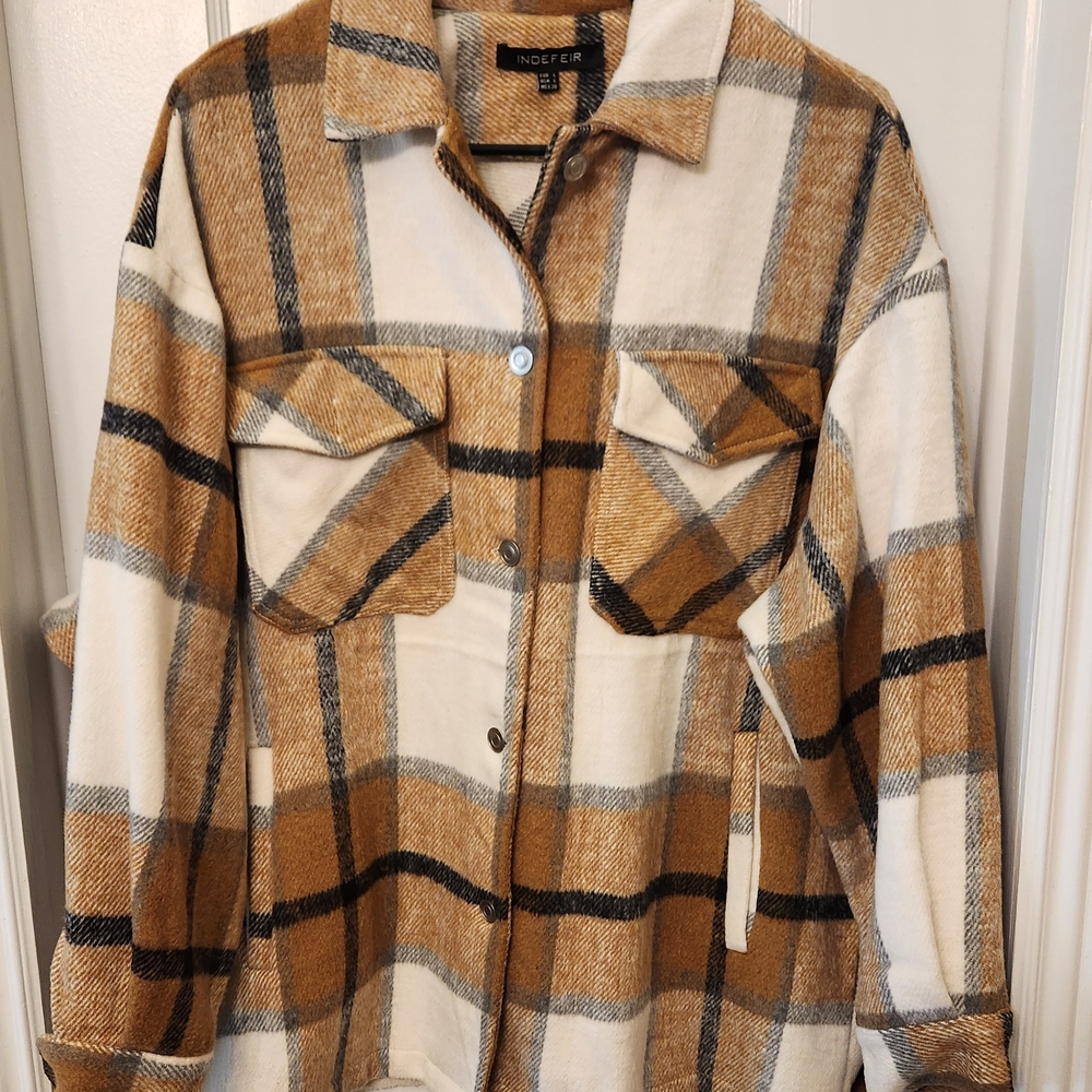 Women's Plaid Jacket - Brown and Cream
